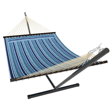 Hammock with Stand Heavy Duty Camping Hammock with Steel Frame for Patio Backyard Blue and White