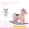 Qaba Kids Rocking Horse Plush Animal on Wooden Rockers with Sounds, Wooden Base and Bear Toy, Baby Rocking Chair, Pink