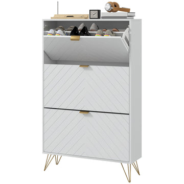 Modern Shoe Storage Cabinet with 3 Flip Drawers for 18 Pairs, Narrow Shoe Organizer for Entryway, Hallway, White