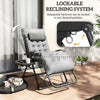 Padded Folding Recliner Chair, Patio Lounger with Cupholder, Adjustable Backrest, Removable Cushion, Grey
