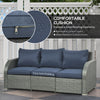 6 Pieces Patio Furniture with Cushions, PE Wicker Sectional Furniture Conversation Set with a 3-Seat Sofa, 2 Recliner Chairs, 2 Footstools, Table, Dark Blue