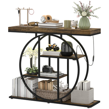 4-Tier Entryway Table with Charging Station LED Lights 39