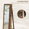 360° Swivel Jewelry Armoire, Lockable Mirror Jewelry Cabinet with Built-In Small Mirror, Rustic Brown