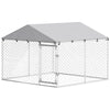 7.5' x 7.5' x 5.6' Outdoor Dog Kennel Heavy Duty Galvanized Steel Chain Link with UV-resistant Roof, Silver