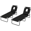 2PCS Adjustable Outdoor Lounge Chair, Garden Folding Chaise Lounge with Face Hole Reclining Tanning Chair Seat, Folding Camping Beach Lounging Bed w/ Head Support, Black
