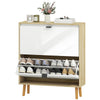 Narrow Shoe Cabinet, High Gloss Shoe Storage Cabinet with 3 Flip Drawers and Adjustable Shelves, Holds 24 Pairs, White