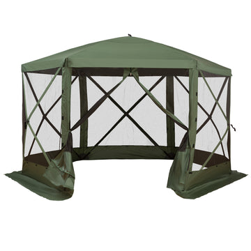 12' x 12' Hexagon Automatic Pop Up Screen Tents Camping Shelter Picnic Canopy Outdoor Sun Shade with Mesh Sidewalls and Carry Bag