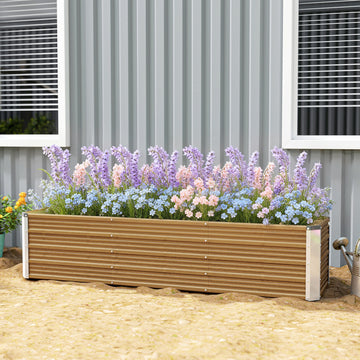 6' x 1.5' x 1.3' Galvanized Raised Garden Bed, Elevated Large Metal Planter Box w/ Install Gloves, Brown Wood Effect