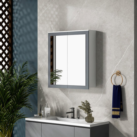 Bathroom Mirror Cabinet, Wall Mounted Medicine Cabinet with Mirror, Double Doors and Adjustable Shelves, White