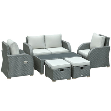 6 PCS Outdoor Rattan Wicker Sofa Set Patio All Weather Furniture w/ Tea Table & Cushion for Backyard Garden Grey