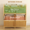 Tilt Out Laundry Hamper, Bamboo Laundry Cabinet with 2 Removable Baskets and 2-Tier Shelves for Laundry Room, Natural