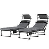 Outdoor Chaise Lounge Chairs, 2 PCS Folding Lounge Chairs with Adjustable 5-Position, Cushion, Canopy, Side Pocket