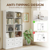 Bookshelf with 8 Cubbies and 4 Drawers, 5-Tier Double Wide Bookcase with Storage, Standing Book Cabinet, White