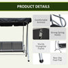 3-Seater Outdoor Swing Chair Bench with Adjustable Canopy, Black