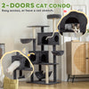 66 Inch Large Cat Tree with 2 Door Condos, 3 Big Hammocks, Plush Top Perch, Sisal Scratching Posts, Dark Grey
