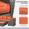 6 Pieces Patio Furniture with Cushions, PE Wicker Sectional Furniture Conversation Set with a 3-Seat Sofa, 2 Recliner Chairs, 2 Footstools, Table, Orange
