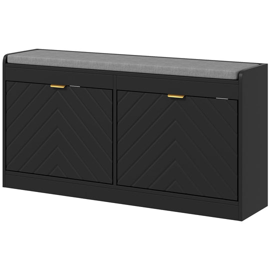 Shoe Storage with Seat, Upholstered Hallway Bench, Shoe Bench with 2 Flip Drawers and 4 Vents for 8 Pairs of Shoes