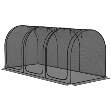 9' x 4' Crop Cage, Garden Plant Protector, with 3 Zippered Doors and 4 Ground Stakes, for Garden, Yard, Lawn, Black