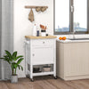 Kitchen Cart on Wheels, Rolling Kitchen Island Cart with Wood Top, Towel Rack, Drawer and Shelf for Dining Area, White