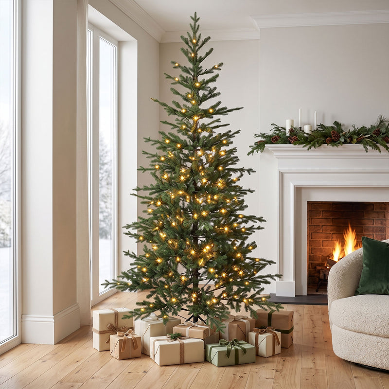 7ft Prelit Sparse Christmas Tree with Downswept Hinges Warm White LED Lights, Green