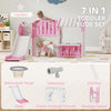 Qaba 7-in-1 Toddler Slide, Kids Slide Climber Playset with Playhouse and Basketball Hoop for 1-4 Years, Pink