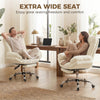 Criss Cross Chair with Wheels, Waterfall Armrests, Overstuffed Wide Office Chair with Footrest, Beige