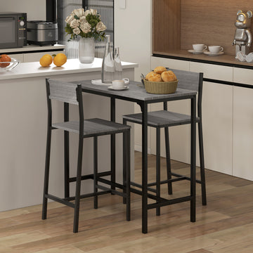 Industrial Bar Table Set Counter Height 3 Piece and 2 High Back Stools Set Dining Table Set Grey