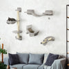 4Pcs Cat Wall Shelf with Scratching Post, Cat Wall Shelves for Relaxing, Climbing, Cat Wall With Soft Ladder, Hammock, Play Balls, Grey