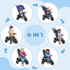 Qaba 6 in 1 Tricycle for Toddler 1-5 Years with Parent-Push Handle, Dark Blue