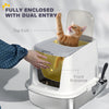 Large Stainless Steel Litter Box, Enclosed Metal Cat Litter Tray with Scoop, Deodoriser Bag, Front-Entry and Top-Exit