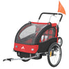 2-in-1 Bike Trailer for Kids, Foldable 2-Seat Baby Stroller with 5-Point Harness, Rubber Wheels, Storage Bag, Red