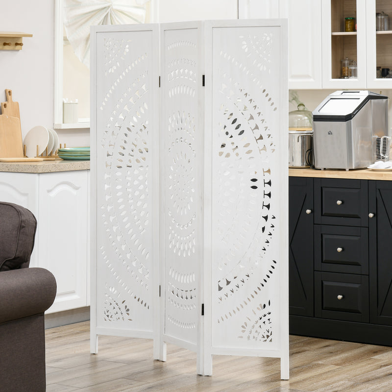 3 Panel Room Divider, 5.6 Ft Tall Portable Folding Privacy Screen, Wood Partition Wall Divider for Home Office, White