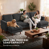 Sectional Sofa, Corduroy U Shaped Couch with Double Chaise and Spring Cushions, 2200lb Capacity, Dark Grey