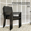 5 Piece Outdoor Dining Set w/ 4 Stackable Chairs, Rectangle Table, Tempered Glass Top, Steel Frame, Black