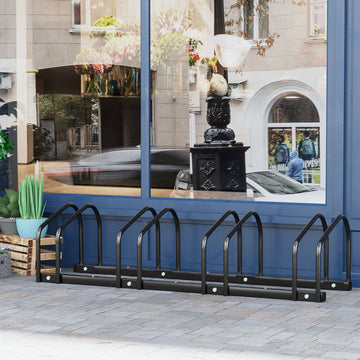 Soozier 4-Bike Bicycle Floor Parking Rack Cycling Storage Stand Garage Organizer for Indoor and Outdoor Use
