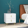 Bedside Table, Modern Nightstand with 2 Drawers, Side End Table with Metal Legs for Living Room, Bedroom, White