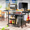 Outdoor BBQ Stand with Foldable Side Table, Stainless Steel Top, Pizza Oven Table with Wheels Hooks Shelves