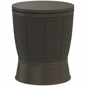 11 Gallon Patio Cooler Side Table, Outdoor Cooler Bar Table with Height Adjustable Top, Drainage Plug, Brown