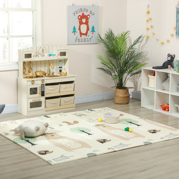 Qaba Double Sided Baby Play Mat, Reversible & Waterproof Foldable Crawling Mat, Animal Theme