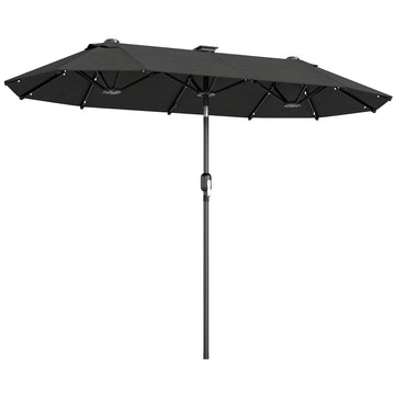 10ft Double-Sided Patio Umbrella with 35 LED Lights, 12 ribs, Extra Large Outdoor Parasol with Twin Canopy, Dark Grey