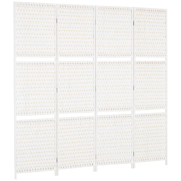 4 Panel Room Divider with Shelves, 6 FT Freestanding Folding Privacy Screen, Partition Wall Divider for Bedroom, White