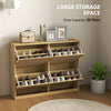 Narrow Shoe Storage Cabinet, Rattan Shoe Cabinet with 4 Flip Drawers and Adjustable Shelves for 20 Pairs, Oak