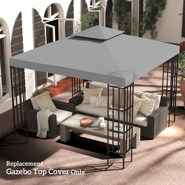 9.8' x 9.8' Square 2-Tier Gazebo Canopy Replacement Top Cover Outdoor Garden Sun Shade, Light Grey