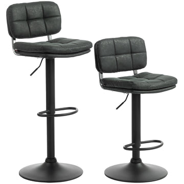 Bar Stools Set of 2, Swivel Counter Height Barstools with Adjustable Height, Back and Footrest, PU Leather Bar Chairs