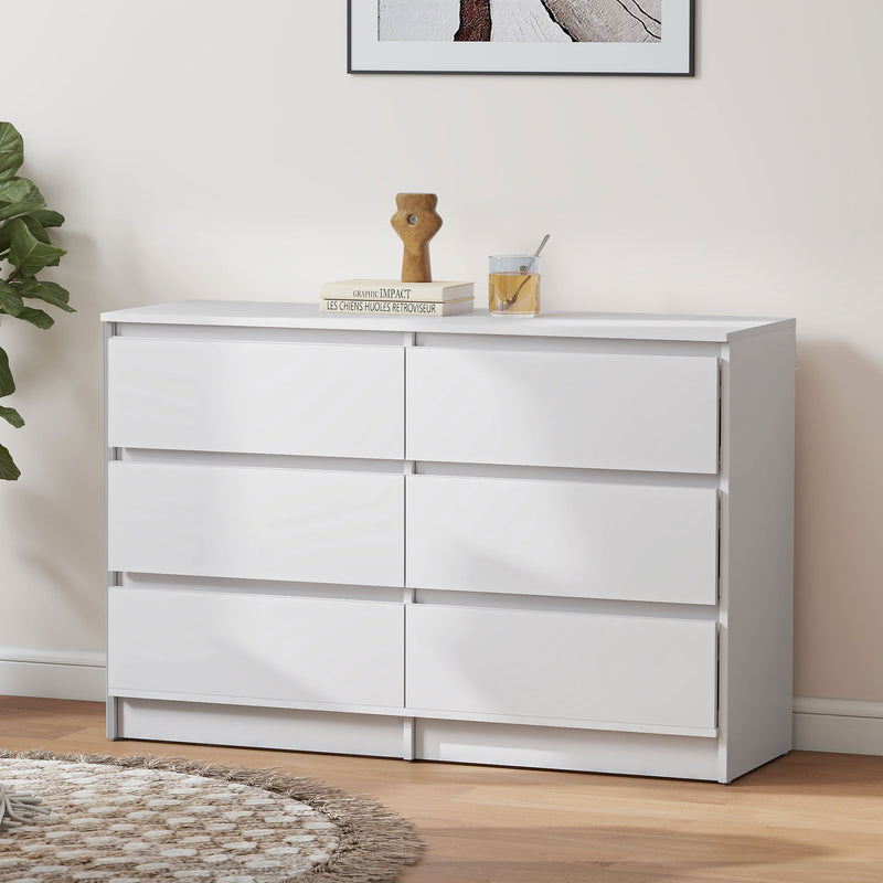 Wide Chest of Drawers, 6 Drawer Dresser for Bedroom, Living Room, Hallway, Modern Clothes Storage Organizer, White
