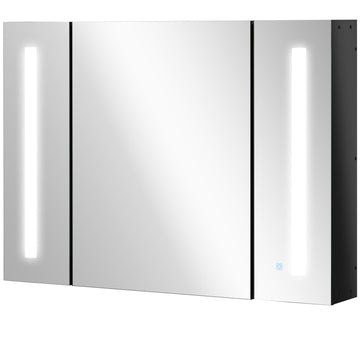 LED Medicine Cabinet with Mirror, Wall Mounted Bathroom Mirror Cabinet with Adjustable Shelves, High Gloss, Black