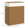 Double Laundry Basket with Lid, 100L Bamboo Laundry Hamper with Rope Handles and Removable Bags, Brown