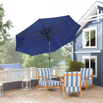 10' x 8' Round Market Umbrella, Patio Umbrella with Crank Handle and Tilt, Outdoor Parasol for Garden, Bench, Lawn, Blue