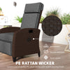 Wicker Recliner Chair with Adjustable Backrest and Footrest, Washable Cushion, Side Tray, Dark Grey