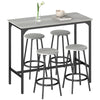 5-Piece Bar Table Set for 4, Industrial Counter Height Bar Table and Chairs for Kitchen, Dining Room, Grey